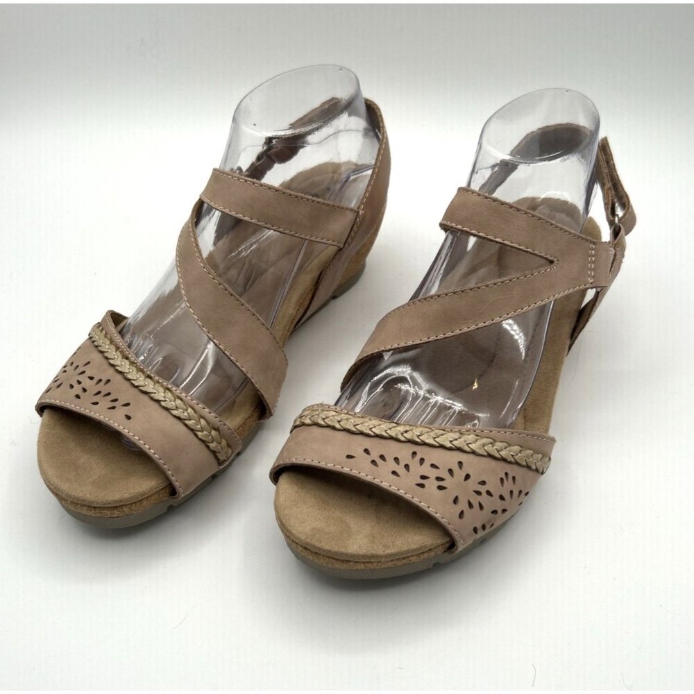 Earth Origins Sandals Women's Size 9W Tan Slingback Wedge Casual Shoes - Picture 3 of 9